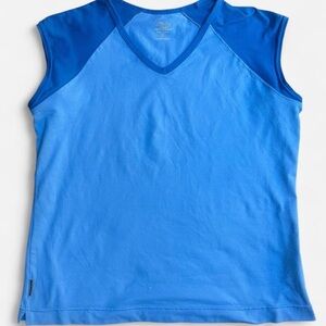 Brooks Women's Two-Tone Blue Performance Athletic Running V Neck Reglan Top Sz L